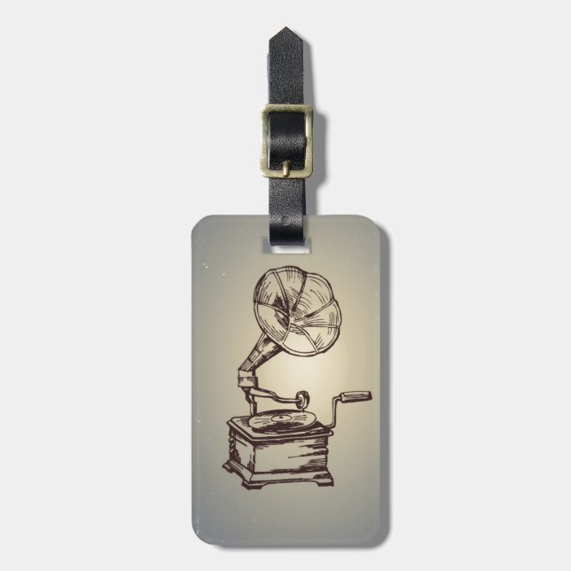 Unique Vintage Phonograph. Retro Style Gramophone Luggage Tag (Front Vertical)