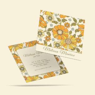 Unique Vintage Retro Flowers Typography Font Square Business Card
