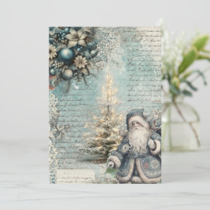 Unique Vintage Style Blue Christmas Card
