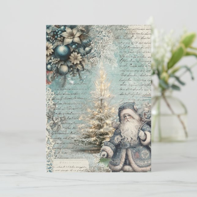 Unique Vintage Style Blue Christmas Card (Standing Front)
