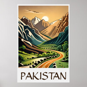 Unique Vintage Style Illustration Pakistan Poster