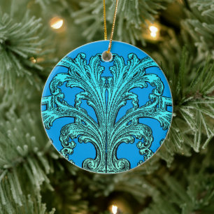 Unique Vintage Swirl Ombre Blue Design Ceramic Tree Decoration