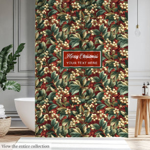 Unique vintage watercolor Christmas holly berry Shower Curtain