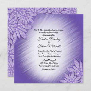 Unique Violet Hue Floral Accent Wedding Invitation