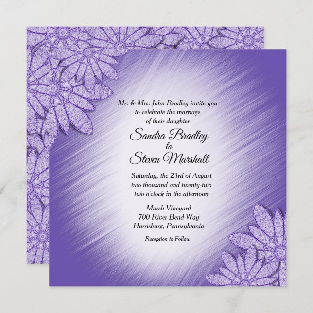 Unique Violet Hue Floral Accent Wedding Invitation (Front/Back)