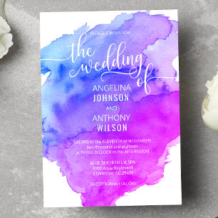 Unique Watercolor Blue Purple Wedding Invitations