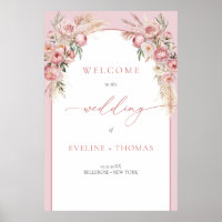 Unique watercolor blush peonies pampas Welcome