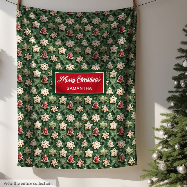 Unique Watercolor Christmas Cookies Blanket (Chic watercolor red and green festive holiday throw)