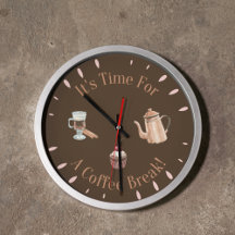 Unique Watercolor Coffee Themed Round Circle Clock