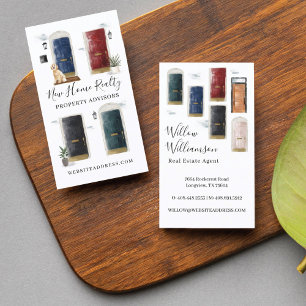 Unique Watercolor Front Doors Real Estate Property Business Card