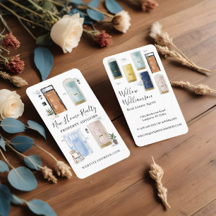 Unique Watercolor Front Doors Real Estate Property Business Card