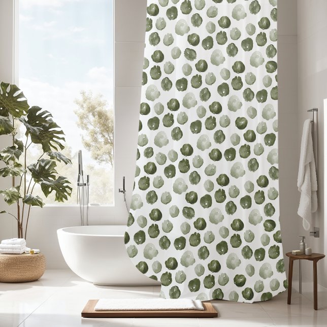 Unique Watercolor Green Dots Shower Curtain (Creator Uploaded)