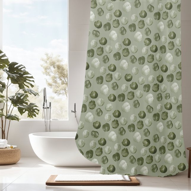 Unique Watercolor Green Dots Shower Curtain (Creator Uploaded)