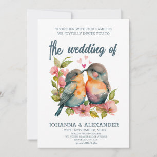 Unique Watercolor Lovebirds Wedding Invitation 