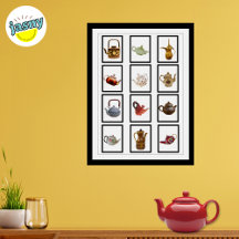 Unique Watercolor Vintage Teapot Art Black Framed