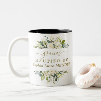 Unique Watercolour White Flowers Spanish Bautizo Two-Tone Coffee Mug