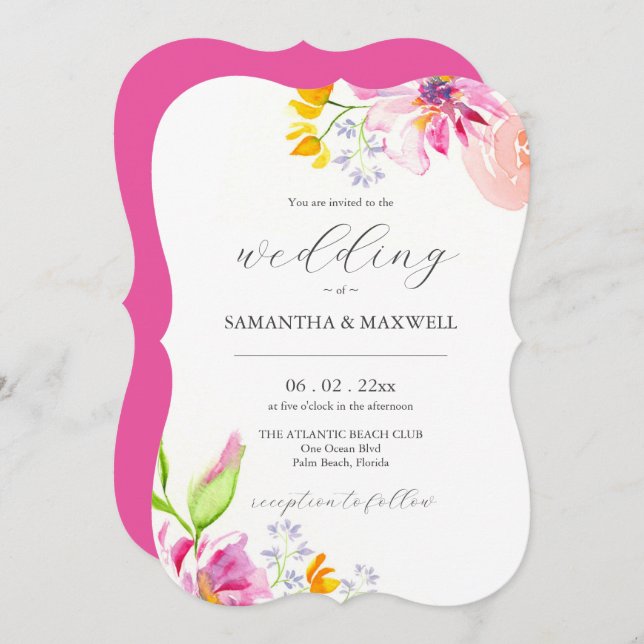 Unique Wedding Invitation Floral  (Front/Back)