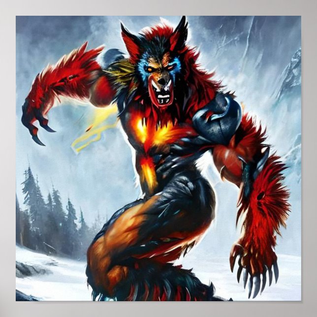 Unique Werewolf Cyborg, Digital Art for Download Poster (Front)
