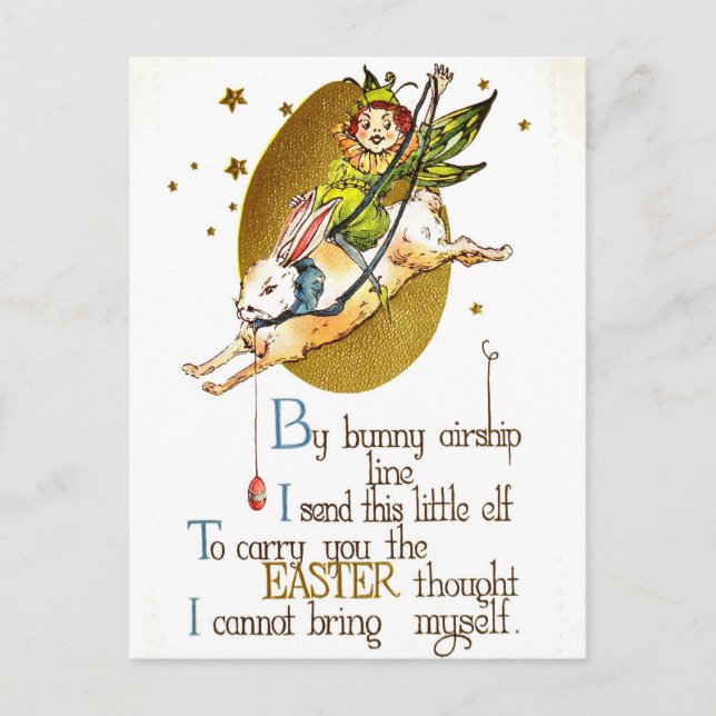 Unique Whimsical Fairy Riding an Easter Bunny Card (Front)