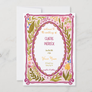 Unique Whimsical Floral Quirky Doodle Hand Drawn Invitation