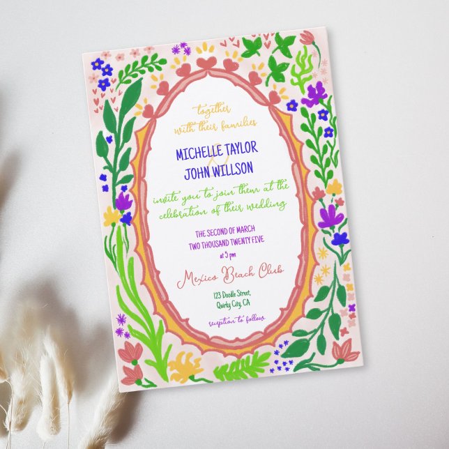 Unique Whimsical Floral Quirky Doodle Hand Drawn  Invitation (Unique Whimsical Floral Quirky Doodle Hand Drawn Invitation)
