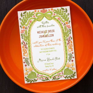 Unique Whimsical Floral Quirky Doodle Hand Drawn Invitation