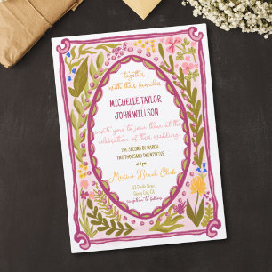 Unique Whimsical Floral Quirky Doodle Hand Drawn Invitation