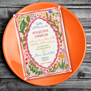 Unique Whimsical Floral Quirky Doodle Hand Drawn Invitation