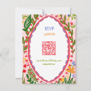 Unique Whimsical Floral Quirky Hand Drawn QR Code RSVP Card