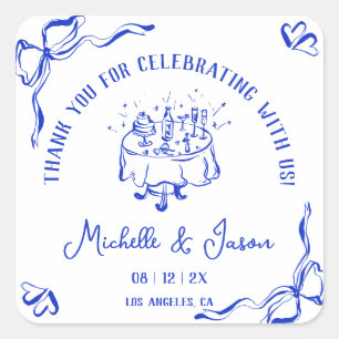 Unique Whimsical Hand Drawn French Bow Thank You Square Sticker