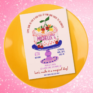 Unique Whimsical Quirky Birthday Cake Cherry Invitation