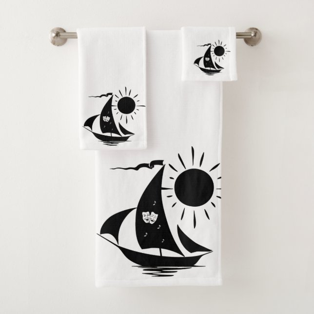 Unique Whimsical Theatre Sailing Design Bath Towel Set (Insitu)