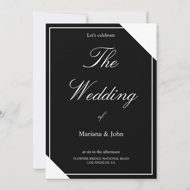Unique White and Black Formal Simple Chic wedding Invitation (Front)