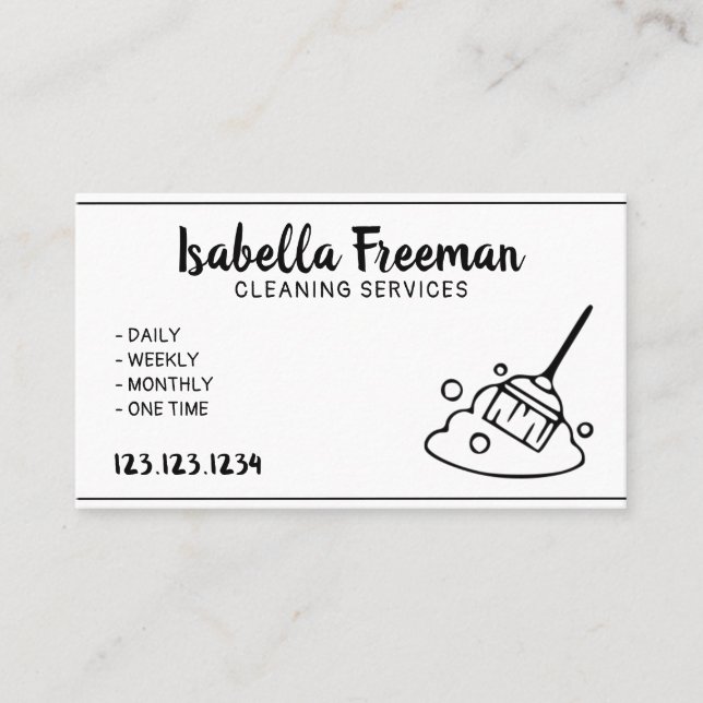 Unique White and Black Maid House Cleaning Service Business Card (Front)