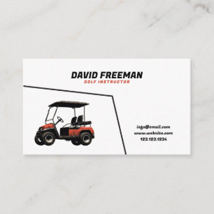 Unique White and Red Cart Golf Instructor Business Card
