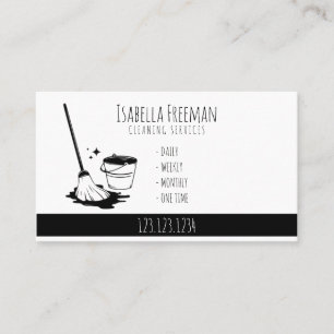 Unique White & Black House Cleaning Service Business Card