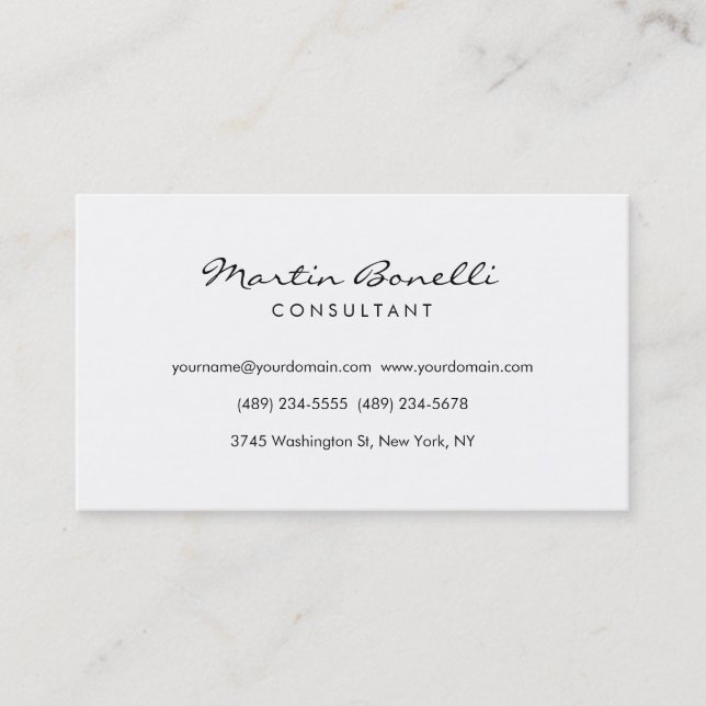 Unique White Minimalist Consultant Business Card (Front)