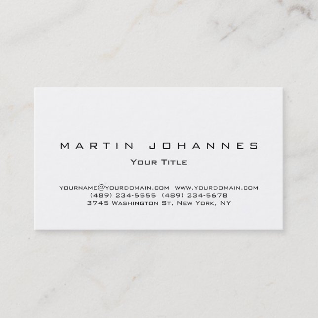 Unique white plain professional business card (Front)