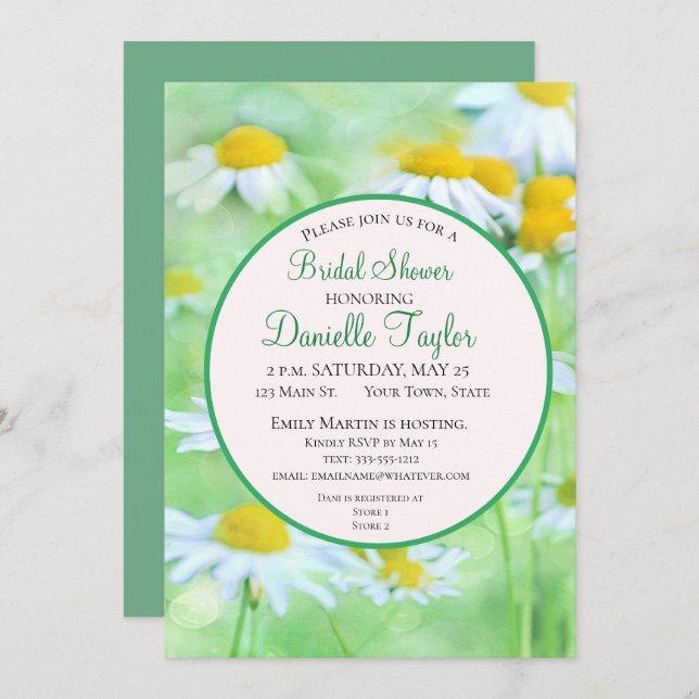 Unique White, Yellow Daisies Floral Bridal Shower  Invitation (Front/Back)