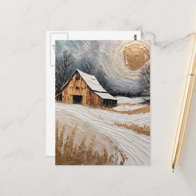 Unique Winter Barn in Snow Postcard (Front/Back In Situ)