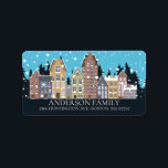 Unique Winter City Houses Christmas Address Label<br><div class="desc">Winter City Houses Christmas Address Label with falling snow.</div>