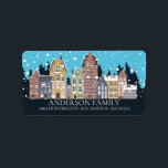 Unique Winter City Houses Christmas Address Label<br><div class="desc">Winter City Houses Christmas Address Label with falling snow.</div>