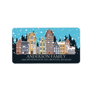 Unique Winter City Houses Christmas Address Label