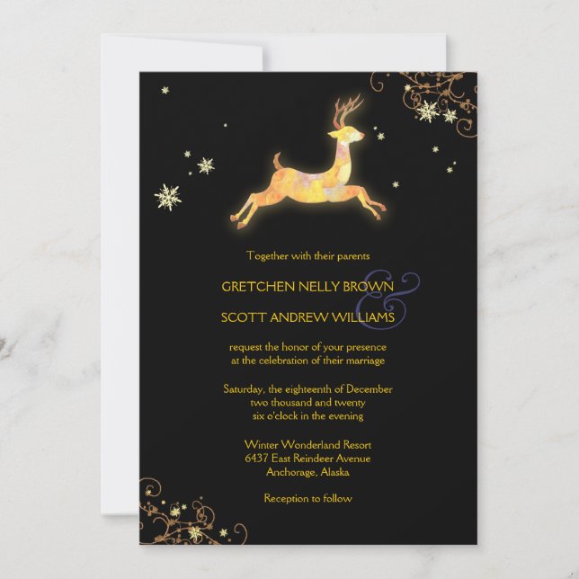 Unique Winter reindeer Whimsical Wedding Invitation (Front)