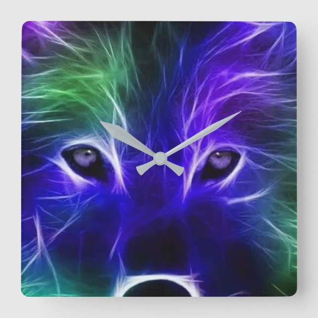Unique WOLF / ZODIAC / GALAXY Design – Stylish Gif Square Wall Clock (Front)