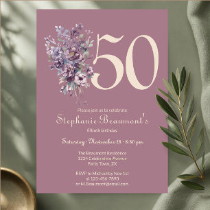 Unique Woman's Mauve Cream Floral 50th Birthday Invitation