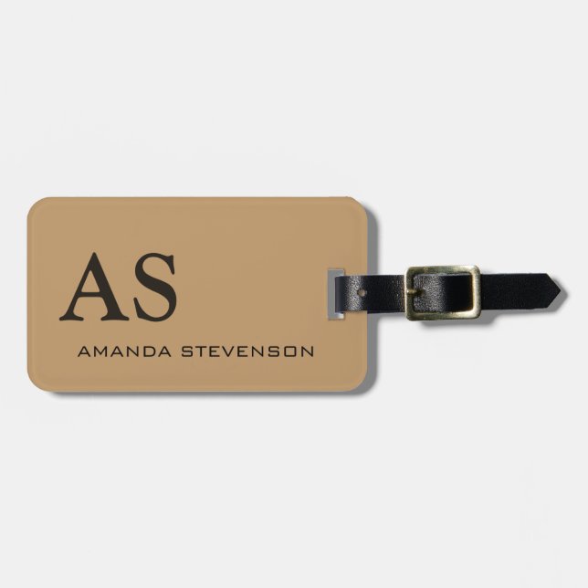 Unique Wood Brown Colour Monogram Luggage Tag (Front Horizontal)