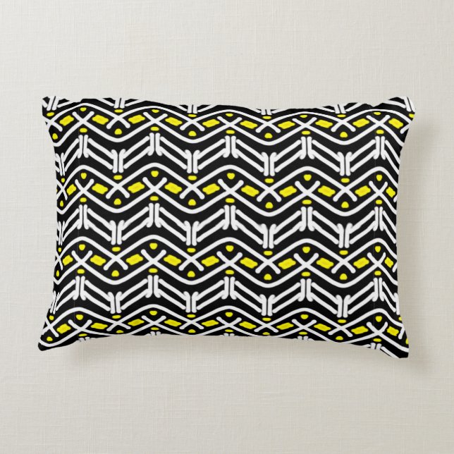 Unique Yellow and Black Tribal Chevron Pattern Decorative Cushion (Back)