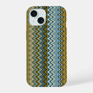 Unique Yellow and Blue Wavy Stripes iPhone 15 Case