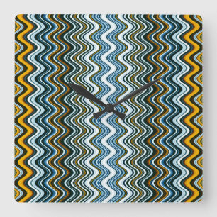 Unique Yellow and Blue Wavy Stripes Square Wall Clock